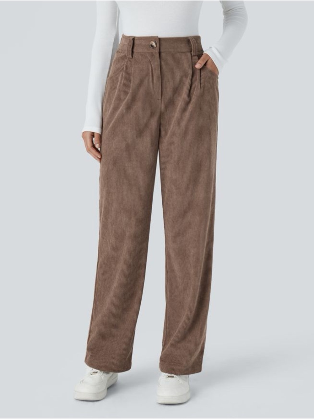 Halara High Waisted Zipper Pocket Corduroy Casual Pants Brown Fall NWT Medium